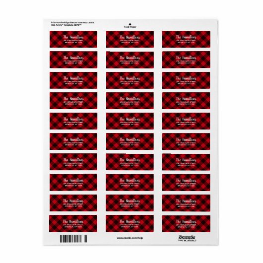 Buffalo Red en Black Pset Pattern Kerstmis Etiket (Full Sheet)