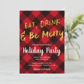 Buffalo Red Plaid Gold Foil Kerstfeest Kaart (Staand voorkant)