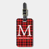 Buffalo Red Plaid Monogram Aangepast personalisere Bagagelabel (Voorkant verticaal)