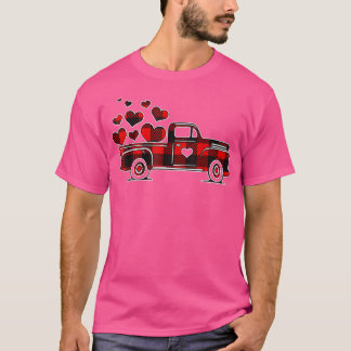 Buffalo Red Plaid Truck With Heart Cute Valentine' T-shirt