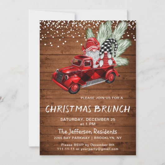 Buffalo Red Truck Gnomes kerst Brunch Kaart (Voorkant)