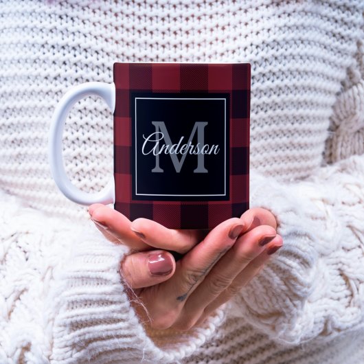 Buffalo rouge abattu | Initiale personnelle | Mug 