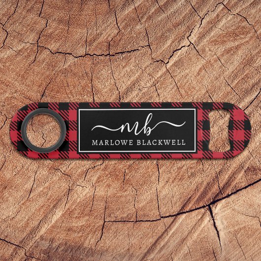 Buffalo rustique Plaid Red Black Monogramme Nom