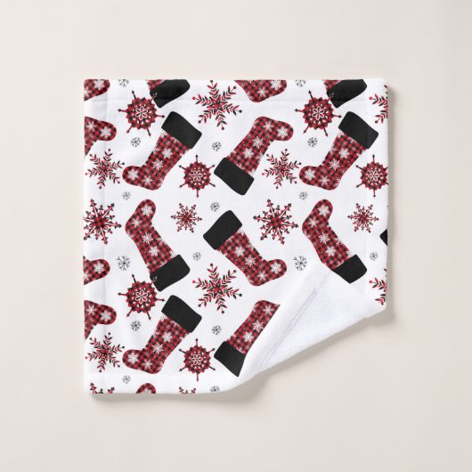 Buffalo rustique Plaid Stocker Snowflakes Noël (Gant de toilette)