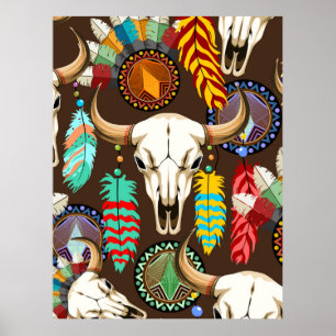 Buffalo Schedel Native American Embleem Poster