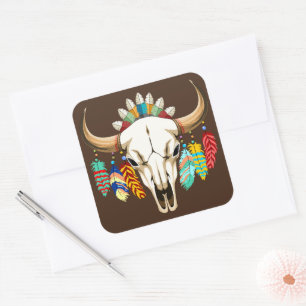 Buffalo Schedel Native American Embleem Vierkante Sticker