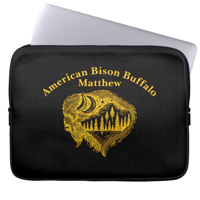 Buffalo silhouet met bergen ontwerp laptop sleeve (Voorkant)