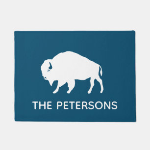 Buffalo Silhouette Persoonlijk Blauw en Wit Deurmat