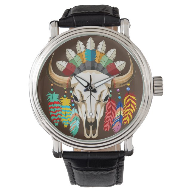 Buffalo Skull Native American Emblem Horloge (Voorkant)