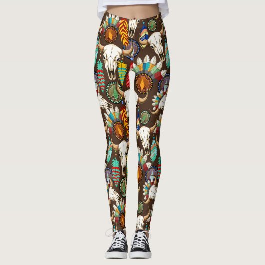 Buffalo Skull Native American Emblem Leggings (Voorkant)