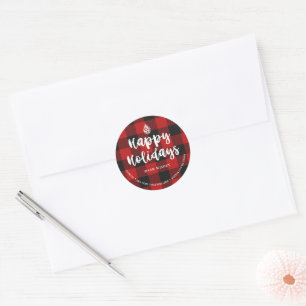 BuffaloRood Zwarte Geruite Borstel Schrift Retoura Ronde Sticker