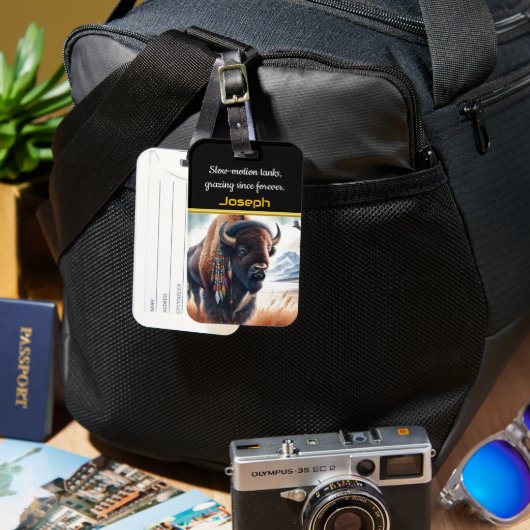 Buffalo's grazen in Mountain Valley Bagagelabel (Voorkant & Achterkant)