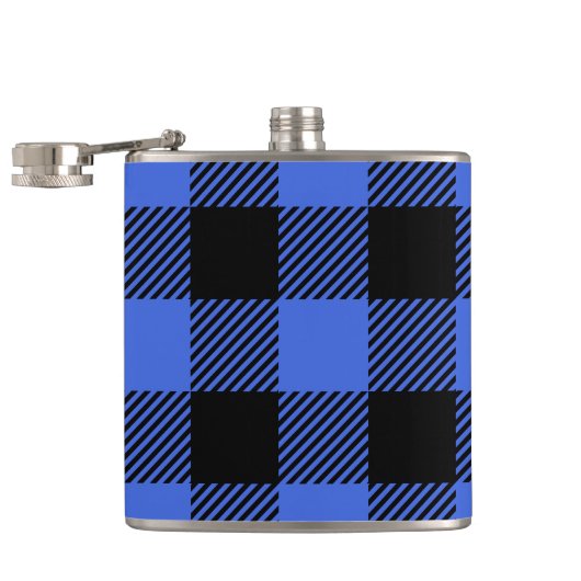Buffel Check Blauw & Zwart Lumberjack Plaid Decor Heupfles (Geopend)