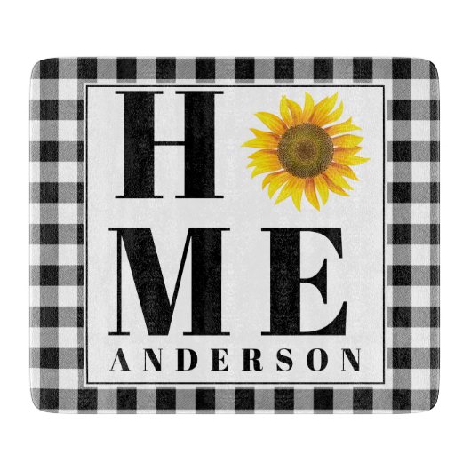 Buffel check zonnebloem "Home" gepersonaliseerd Snijplank (Voorkant)