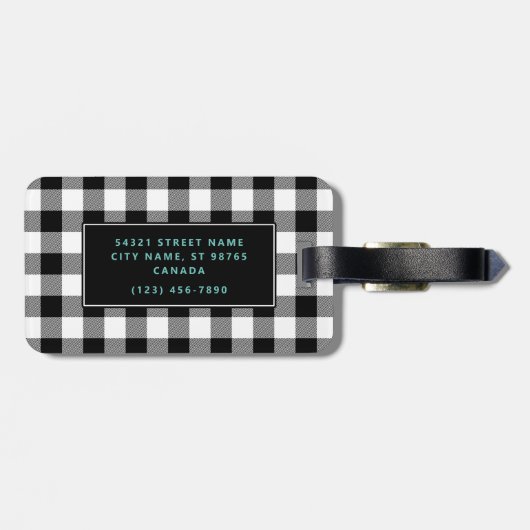 Buffel geruite Bagagelabel (zwart & wit) (Achterkant horizontaal)