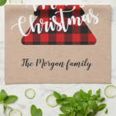 Buffel geruite kerstboom monogram theedoek (Gevouwen)