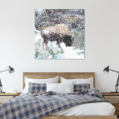 Buffel in Sneeuw Storm Wrapped Canvas Print (Insitu (Slaapkamer))