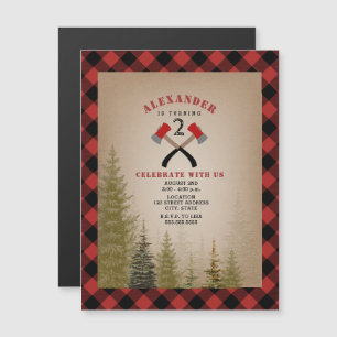 Buffel Plaid Ax Woodland Lumberjack Verjaardag Magnetische Uitnodiging