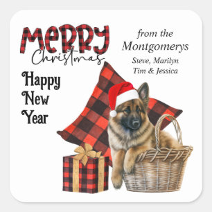 Buffel Plaid Belgische Tervuren Puppy Kerstmis Vierkante Sticker