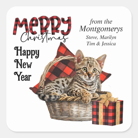 Buffel Plaid Bengalen Kitten Kerstmis Vierkante Sticker (Voorkant)