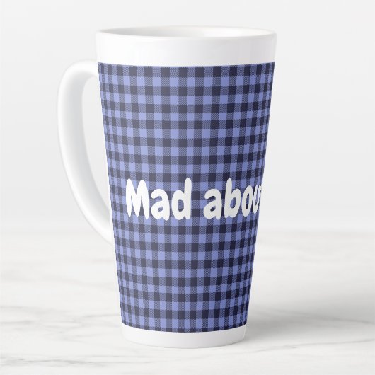 Buffel Plaid Blauw & Zwart Monogram Eenvoudig | Latte Mok (Linkerhoek)