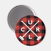 Buffel Plaid Crossed Brooms Magnet - Rood Magneet (Voorkant / Achterkant)
