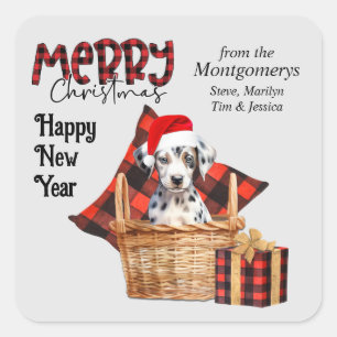 Buffel Plaid Dalmatische Puppy Kerstmis Vierkante Sticker