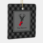 Buffel Plaid Herten Grijs Gepersonaliseerde Kerstm Keramisch Ornament (Rechts)