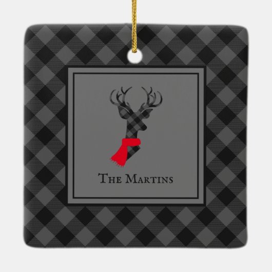 Buffel Plaid Herten Grijs Gepersonaliseerde Kerstm Keramisch Ornament (Achterkant)