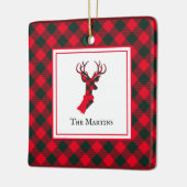 Buffel Plaid Herten Rood Gepersonaliseerde Kerstmi Keramisch Ornament (Links)