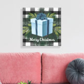 Buffel Plaid Kerstcadeau | Blauw Canvas Afdruk (Insitu (Woonkamer))