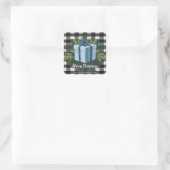 Buffel Plaid Kerstcadeau | Blauwe kerst Vierkante Sticker (Tas)