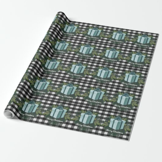 Buffel Plaid Kerstcadeau | Blauwgroen kerst Cadeaupapier (Uitgerold)