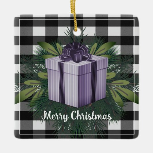 Buffel Plaid Kerstcadeau | Paarse vakantie Keramisch Ornament (Voorkant)