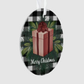 Buffel Plaid Kerstcadeau | Rood Ornament (voorkant)