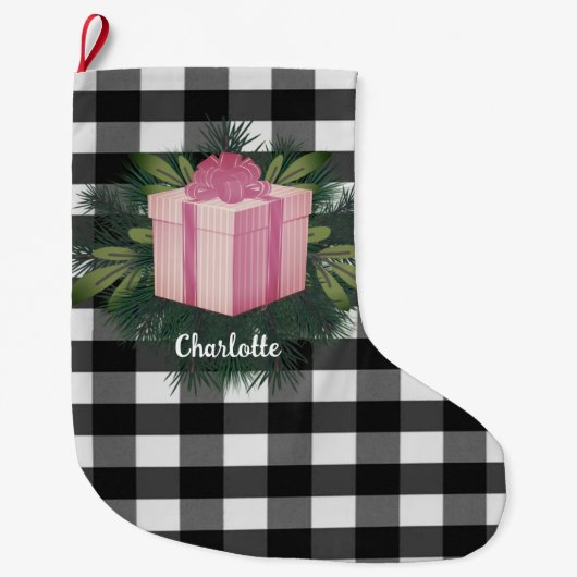 Buffel Plaid Kerstcadeau | roze Grote Kerstsok (Voorkant)