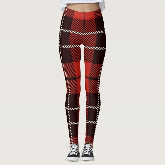 Buffel Plaid Kerstmis Rood Wit Zwart Patroon Leggings (Voorkant)