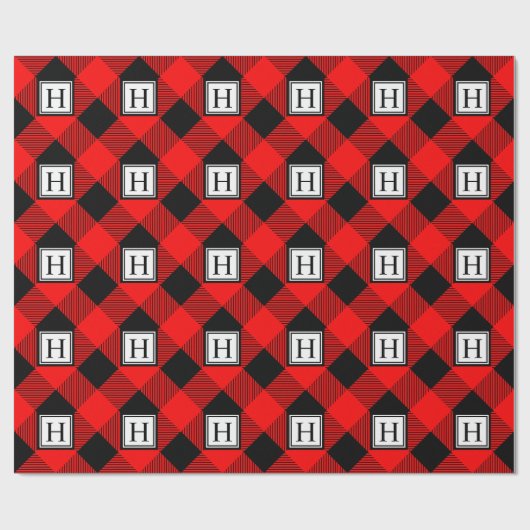 Buffel Plaid Monogram Traditionele Kerstmis Cadeaupapier (Vlak)