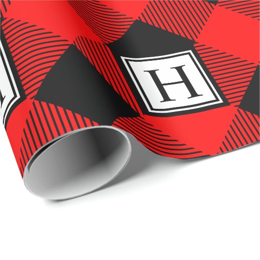 Buffel Plaid Monogram Traditionele Kerstmis Cadeaupapier (Rol Hoek)