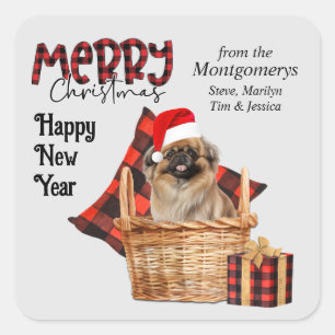 Buffel Plaid Pekingese Hond Kerstmis Vierkante Sticker