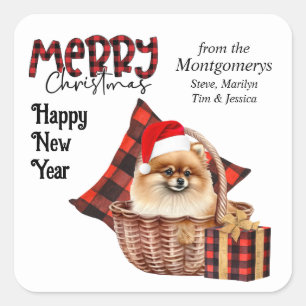 Buffel Plaid Pommerse Hond Kerstmis Vierkante Sticker
