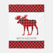 Buffel Plaid Rood Rustiek Xmas Moose Silhouet Fleece Deken (Voorkant)
