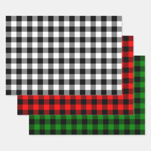 Buffel Plaid Zwart-wit, Rood en Groen Inpakpapier Vel