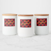 Buffel Rood Plaid en Gouden Folie Script Kerstmis Voedselcontainer Etiket (Flessen)