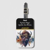 Buffel versierd met levendige bloemen en veren bagagelabel (Voorkant (verticaal))