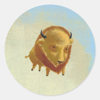 Buffel vliegende kunst origineel schilderij gewich ronde sticker