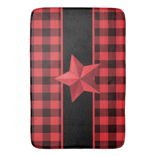 Buffelbord met rood/zwart met rood Star-ontwerp Badmat (Voorkant Verticaal)