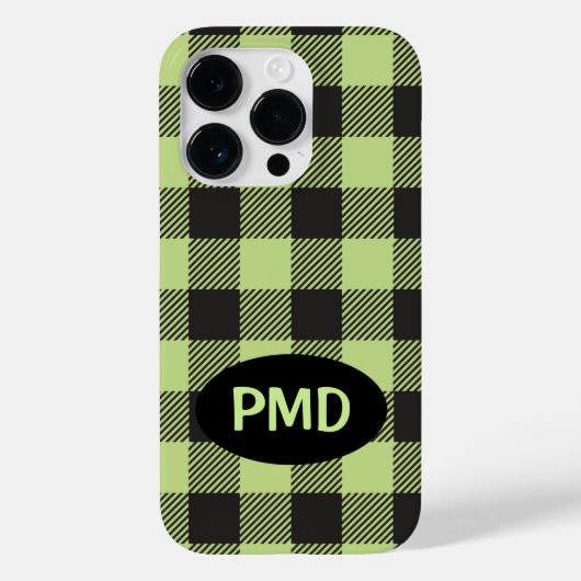 Buffelgeblazen limoen groen zwart monogram Initiaa Case-Mate iPhone Case (Achterkant)