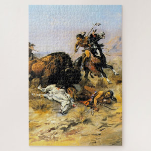 “Buffeljacht” Cowboy Kunst van Charles Russell Legpuzzel