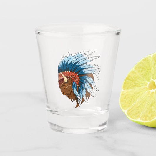 Buffelkop met indiaans adres shot glas (Voorkant)